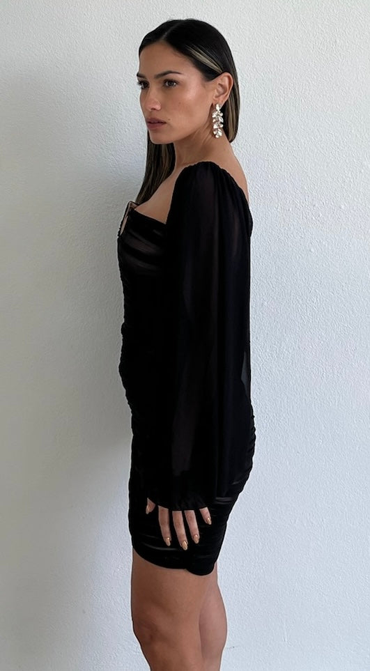 Lavish Style Black Long Sleeves Bodycon Dress