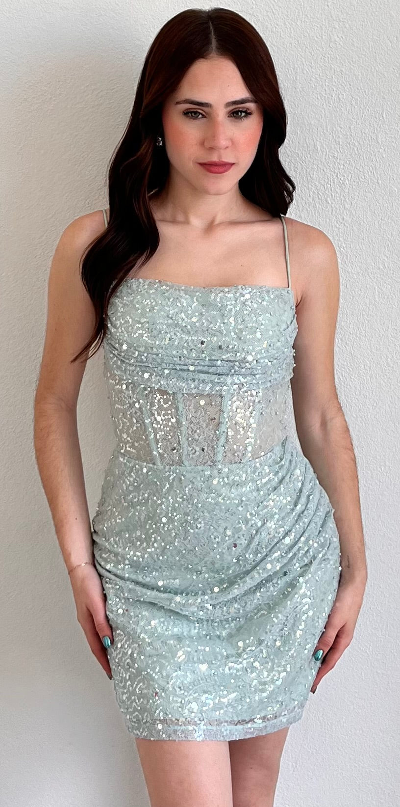 Prettiest Behavior Sage Lace Mini Dress