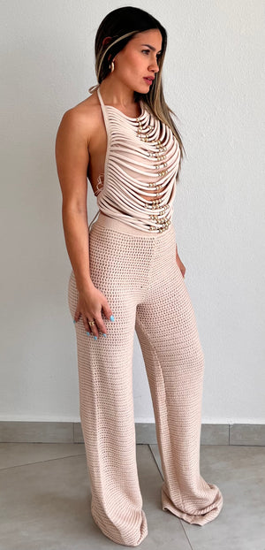 Sunset Vibes Nude Crochet Two-Piece Set