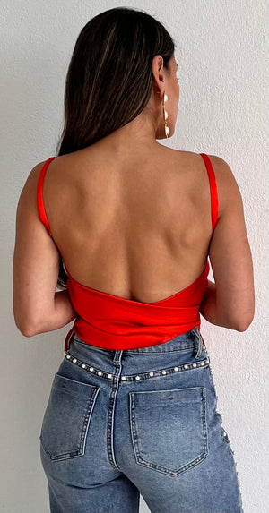 Sleek Cutie Orange-Red Satin Top