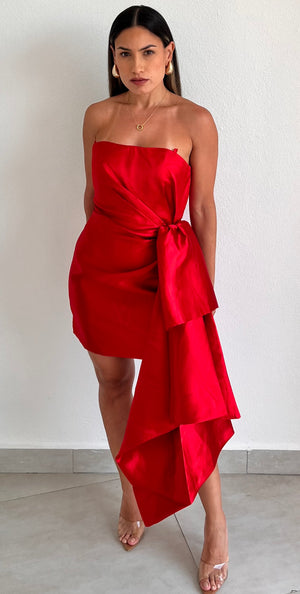 Captivating Style Red Satin Dress