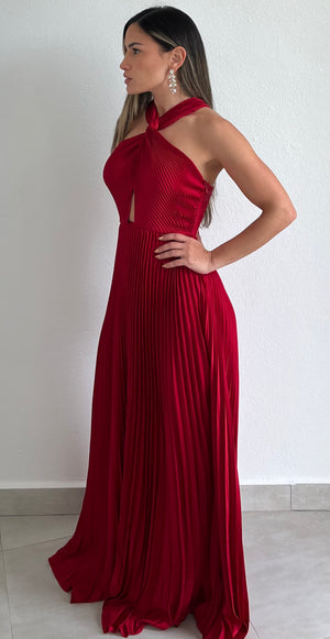 Keep You Enchanted Red Pleated Long Dress