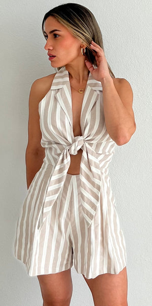 Thinking Out Loud Stripes Halter Romper