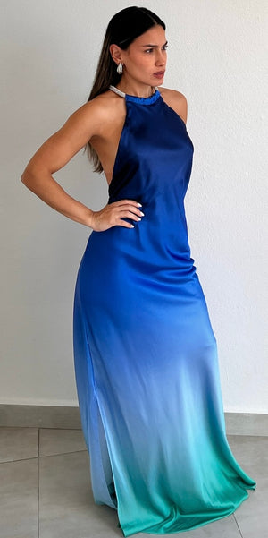 Exceptional Choice Blue Ombré Satin Maxi Dress