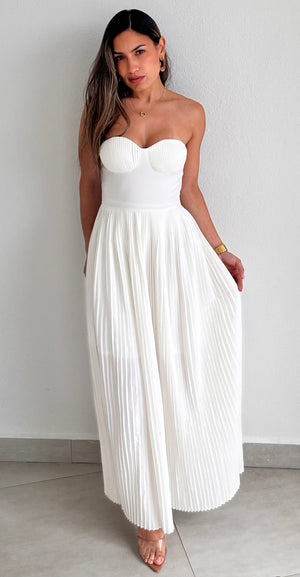 Romantic Celebration White Strapless Midi Dress