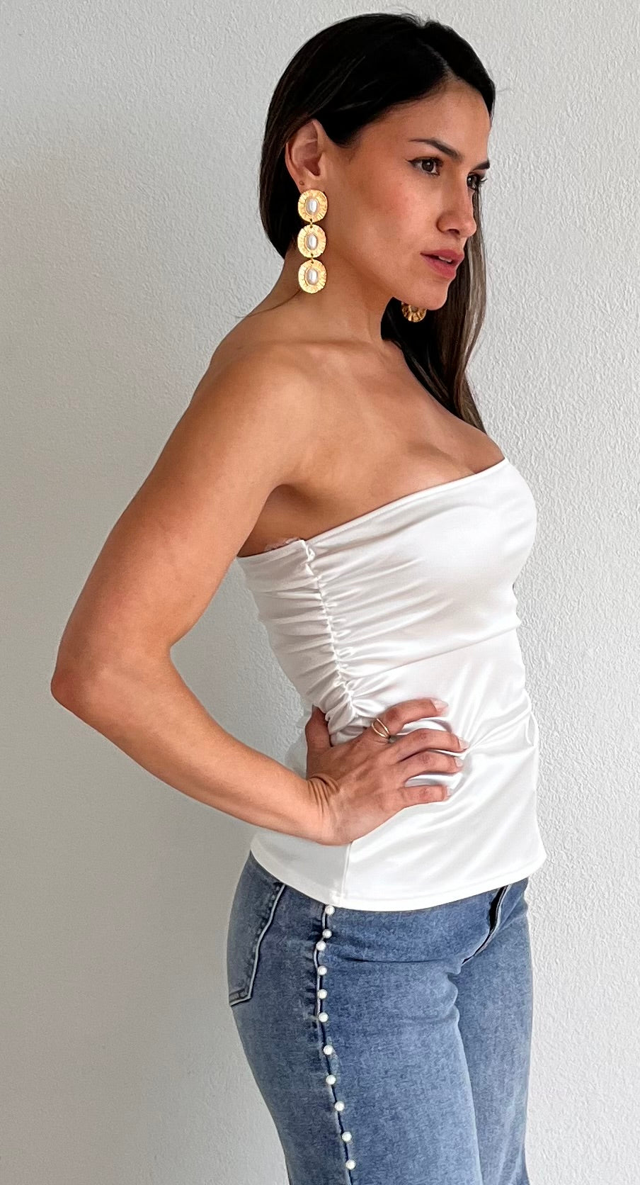 Notorious Allure White Satin Strapless Top