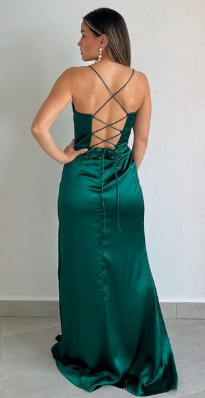 Remarkable Arrival Emerald Satin Formal Gown