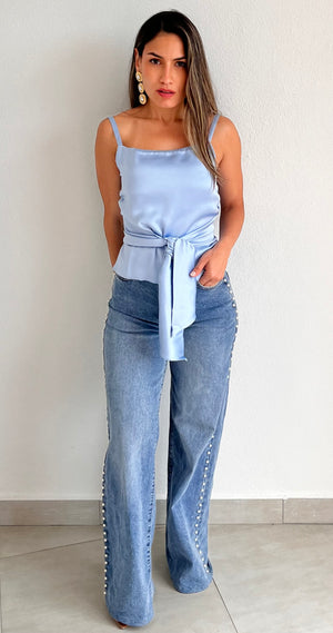 Sleek Cutie Light Blue Satin Top