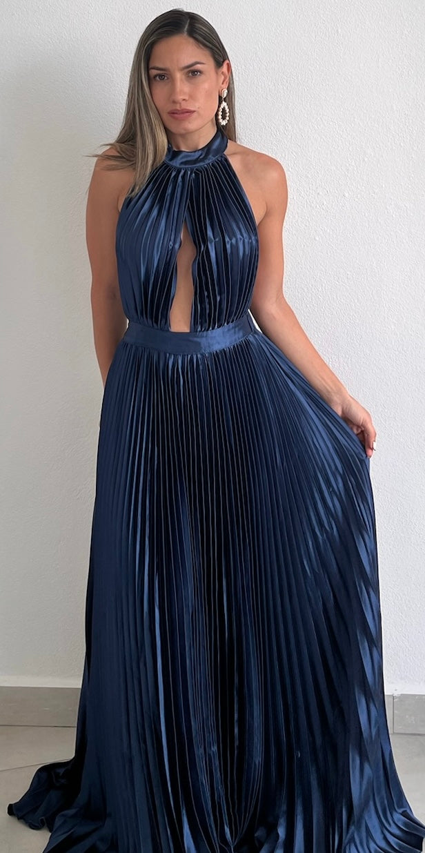 Flawless Expression Navy Pleated Long Dress