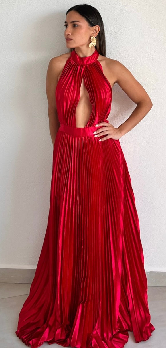 Flawless Expression Red Pleated Long Dress