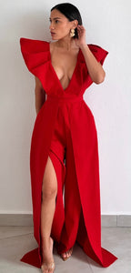 Moments to Remember V-Neck Red Jumpsuit