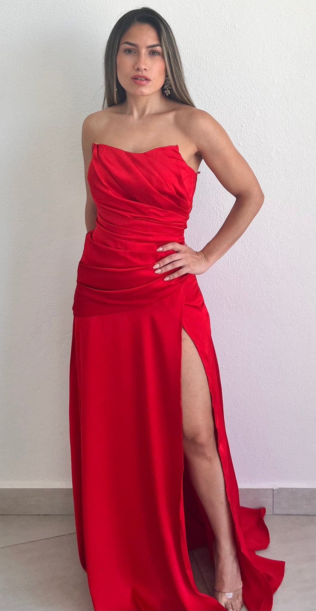 Stunning Example Red Satin Formal Dress