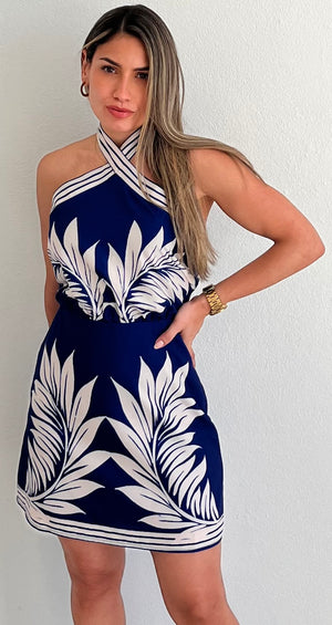 Follow the Summer in Blue Tropical Print Dress