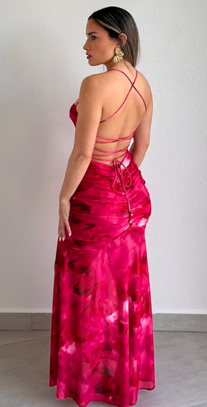Stunning Love Pink Print Midi Dress