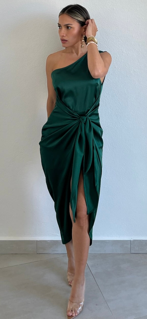 Classy Attitude One-Shoulder Hunter Satin Midi Dress Zil boutique Classy Attitude One-Shoulder Hunter Satin Midi Dress Zil boutique