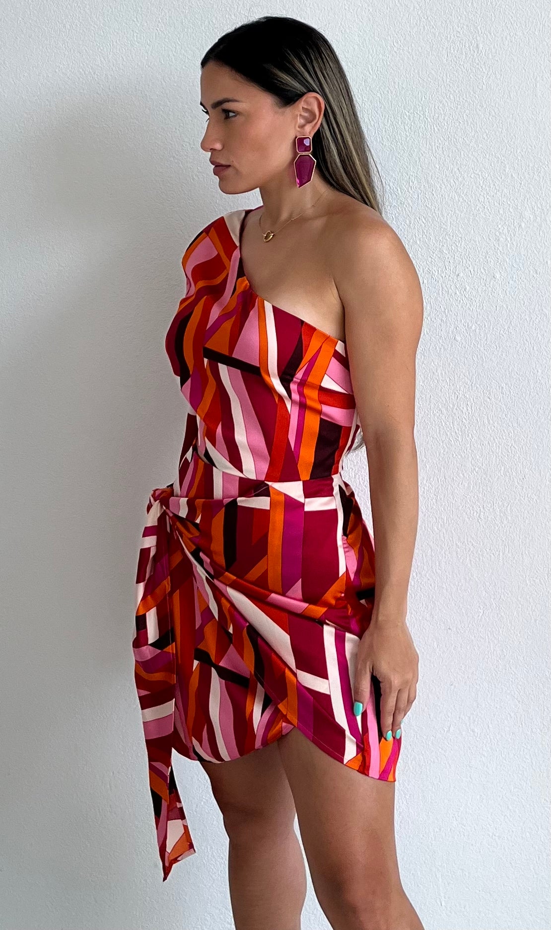 Lost in Your Eyes One-Shoulder Print Dress