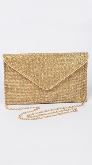 Glowing Perception Gold Rhinestones Envelope Clutch