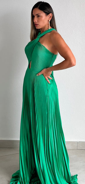 Keep You Enchanted Green Pleated Long Dress