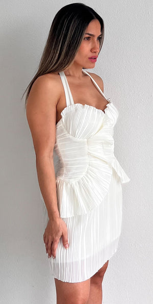 Impressive Style White Pleated Halter Dress