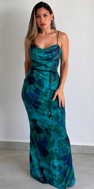 Stunning Wonder Green Print Maxi Dress