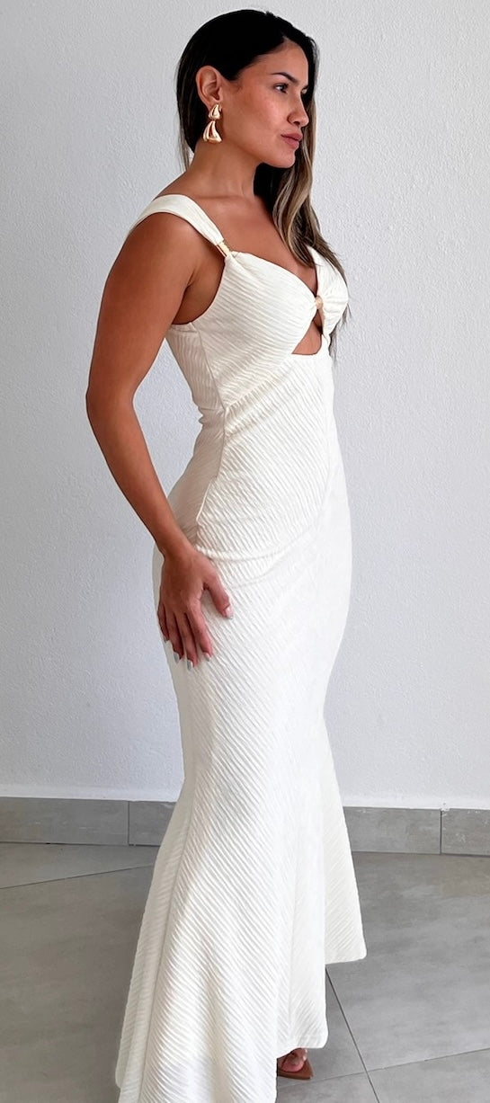 Goddess Style Beige Cut-Out Maxi Dress