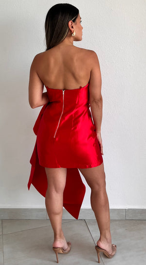 Captivating Style Red Satin Dress