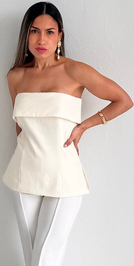 Effortless Mentality Cream Strapless Top
