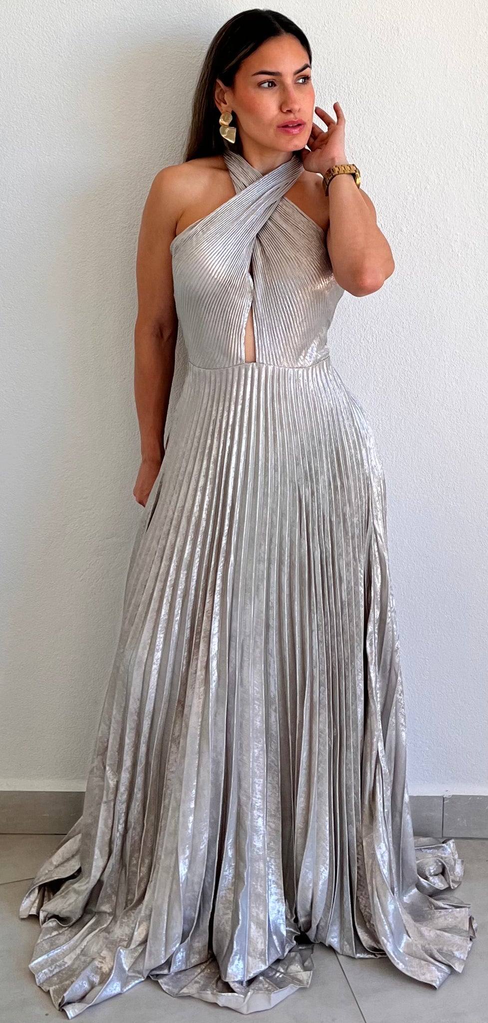 Keep You Enchanted Silver Pleated Long Dress – Zil boutique