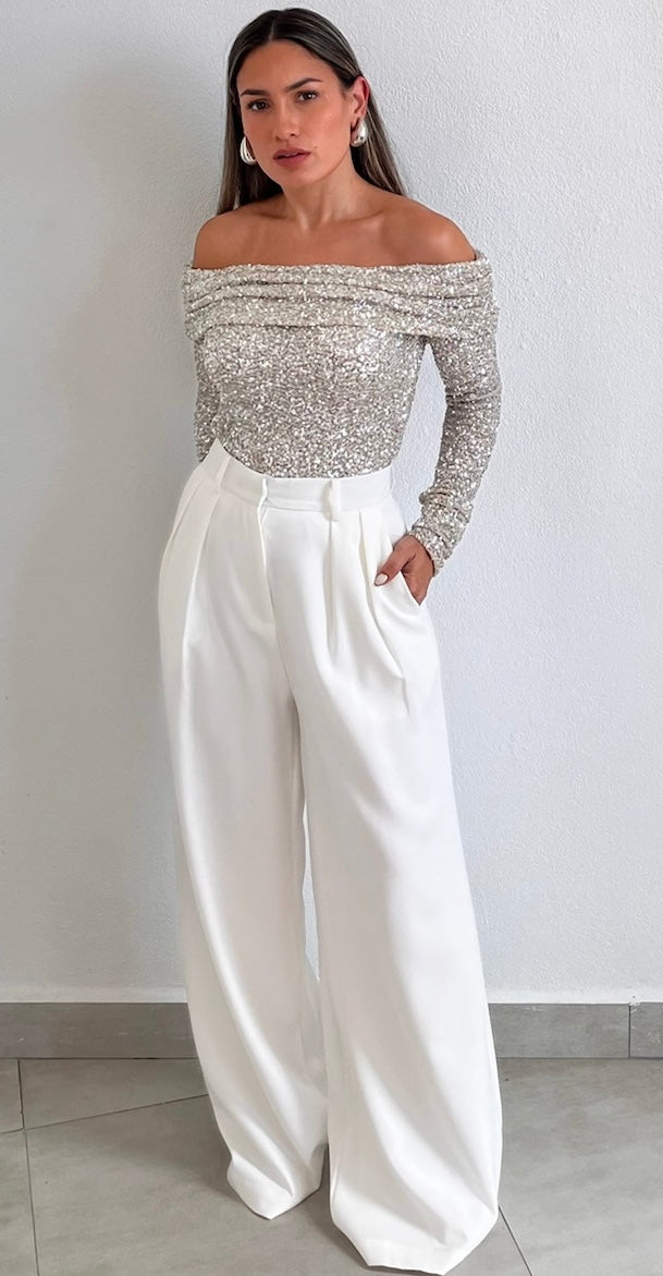 Sophisticated Style White Palazzo Pants