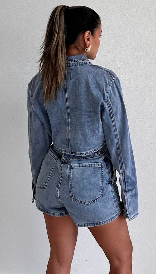 Sensational Trend Denim Jacket Two-Piece Set