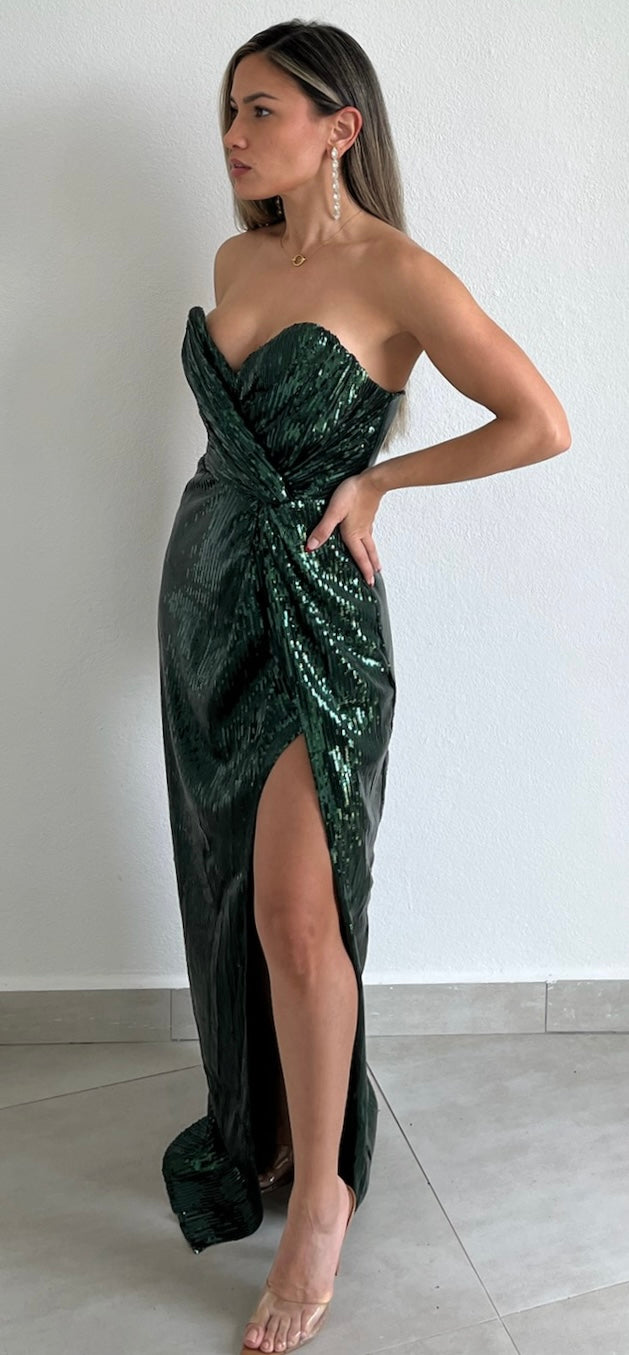 The Way to Love Hunter Green Sequins Formal Dress