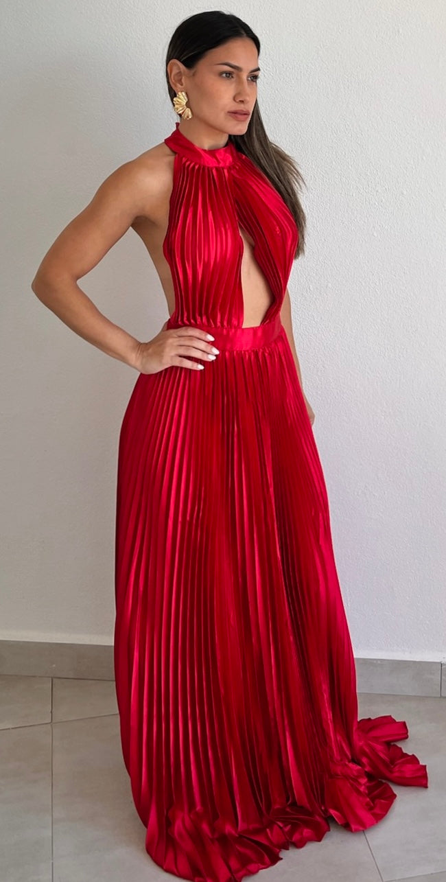 Flawless Expression Red Pleated Long Dress