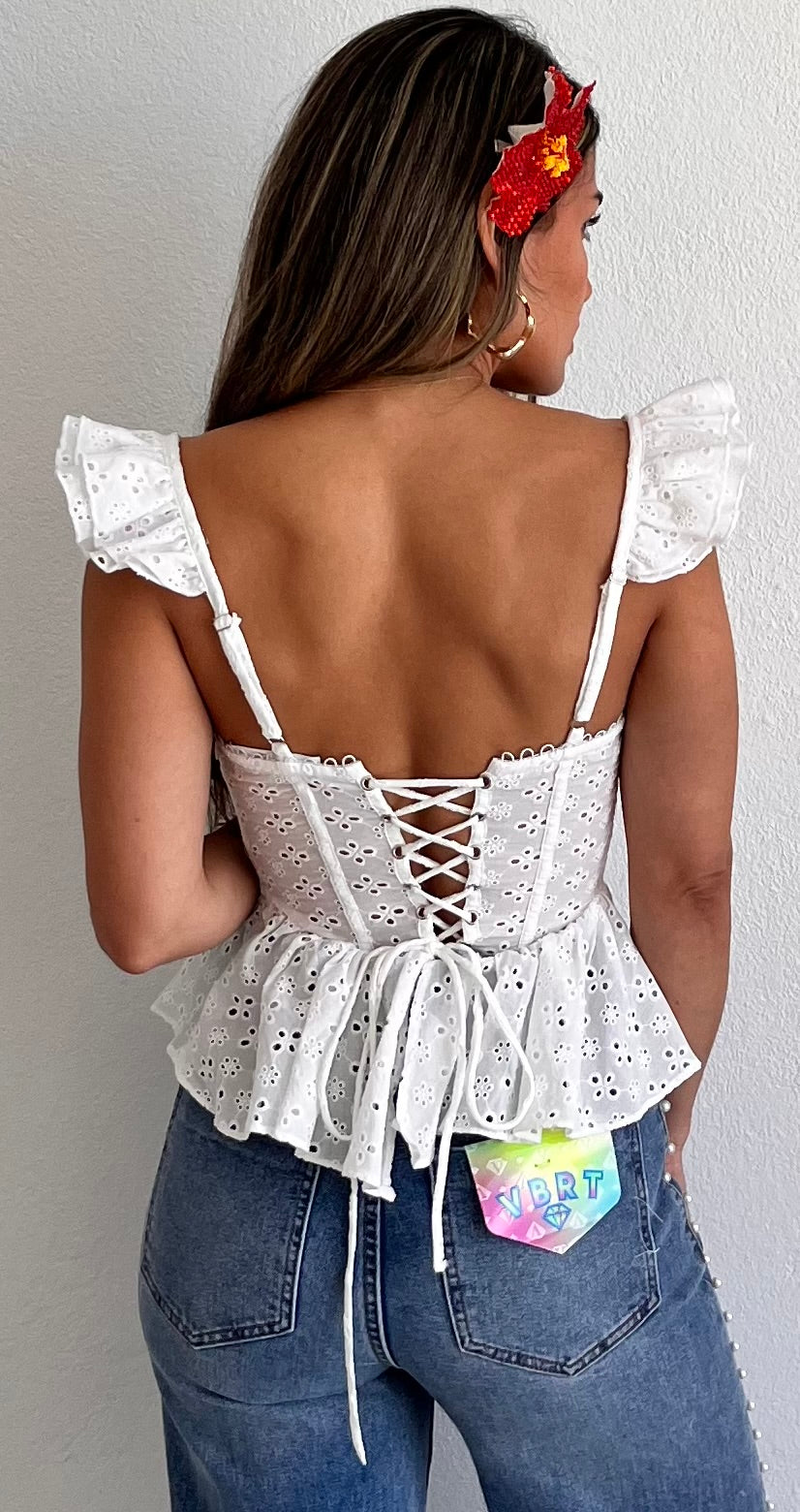 Sweetest Girl Eyelet White Corset Top