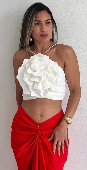 Flower Obsession White Flower Crop Top