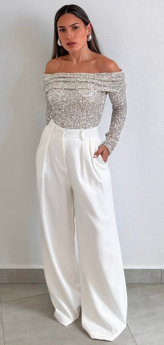 Sparkling Behavior Sequins Off-Shoulder Top