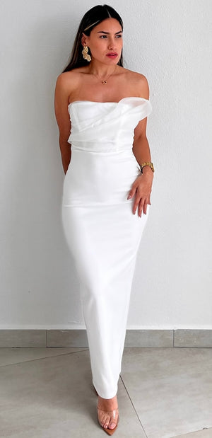 Divide & Contour White Strapless Midi Dress
