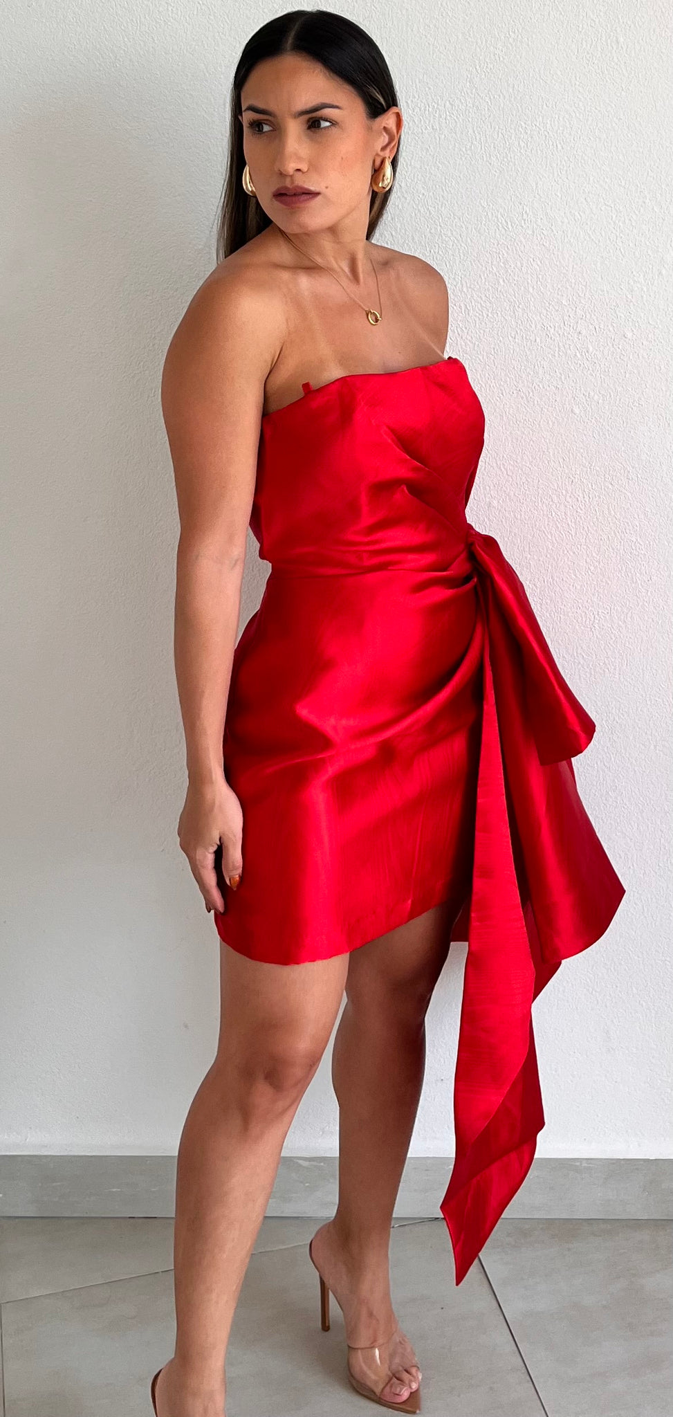 Captivating Style Red Satin Dress