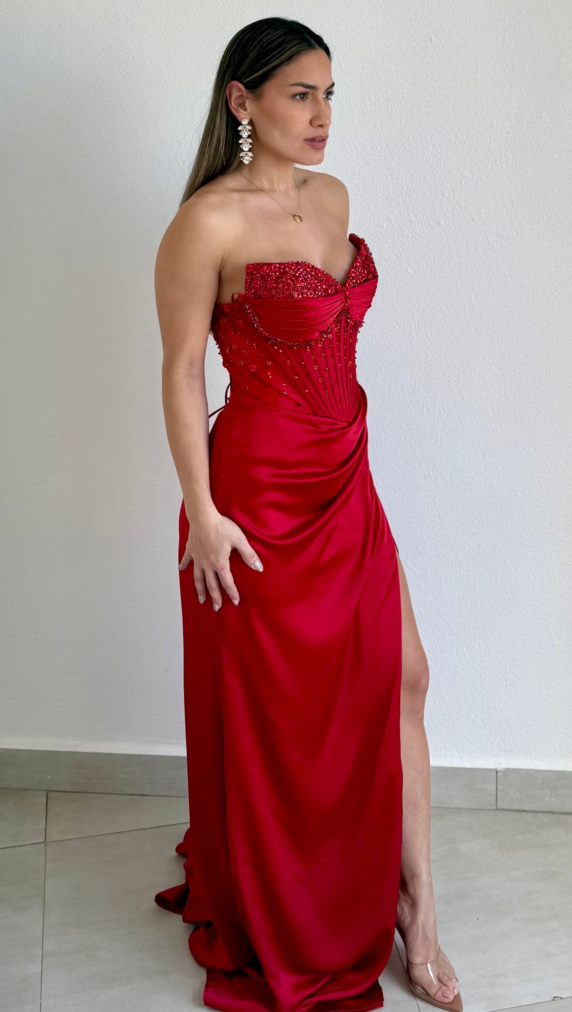 Daisy’s & Glam Corset Red Satin Formal Gown