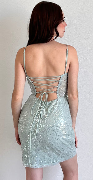 Prettiest Behavior Sage Lace Mini Dress