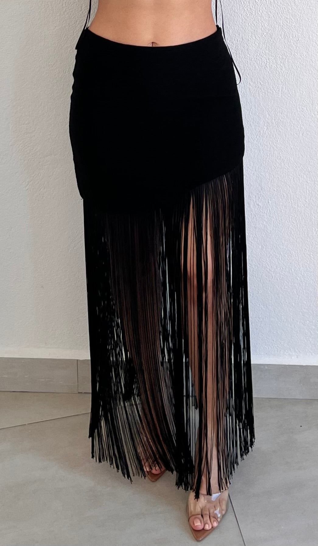 That Fringes Black Asymmetrical Skirt