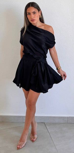 Effortless Style Black Satin Romper