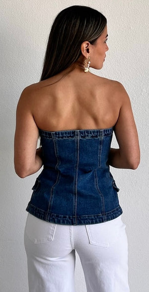 Popular Cutie Strapless Denim Top