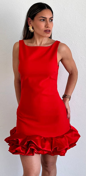 Exquisite Style Red Ruffled Cocktail Dress