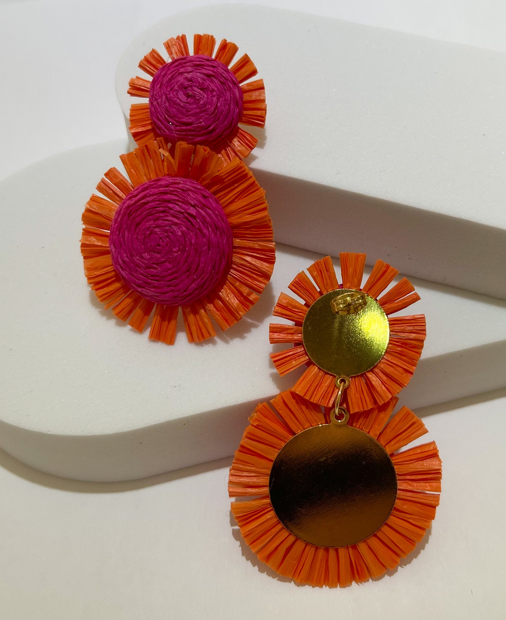 Sunny Statement Pink & Orange Raffia Earrings