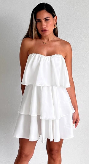 Sensationally Precious White Ruffled Shift Dress