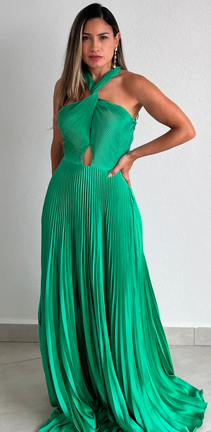 Keep You Enchanted Green Pleated Long Dress