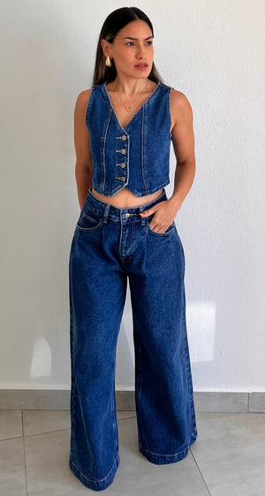 In Vest in Denim Two-Piece Set