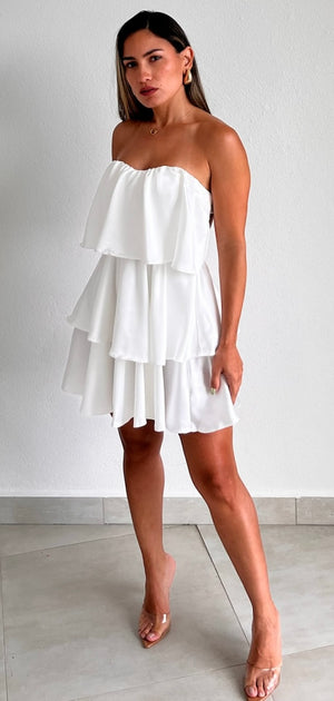 Sensationally Precious White Ruffled Shift Dress