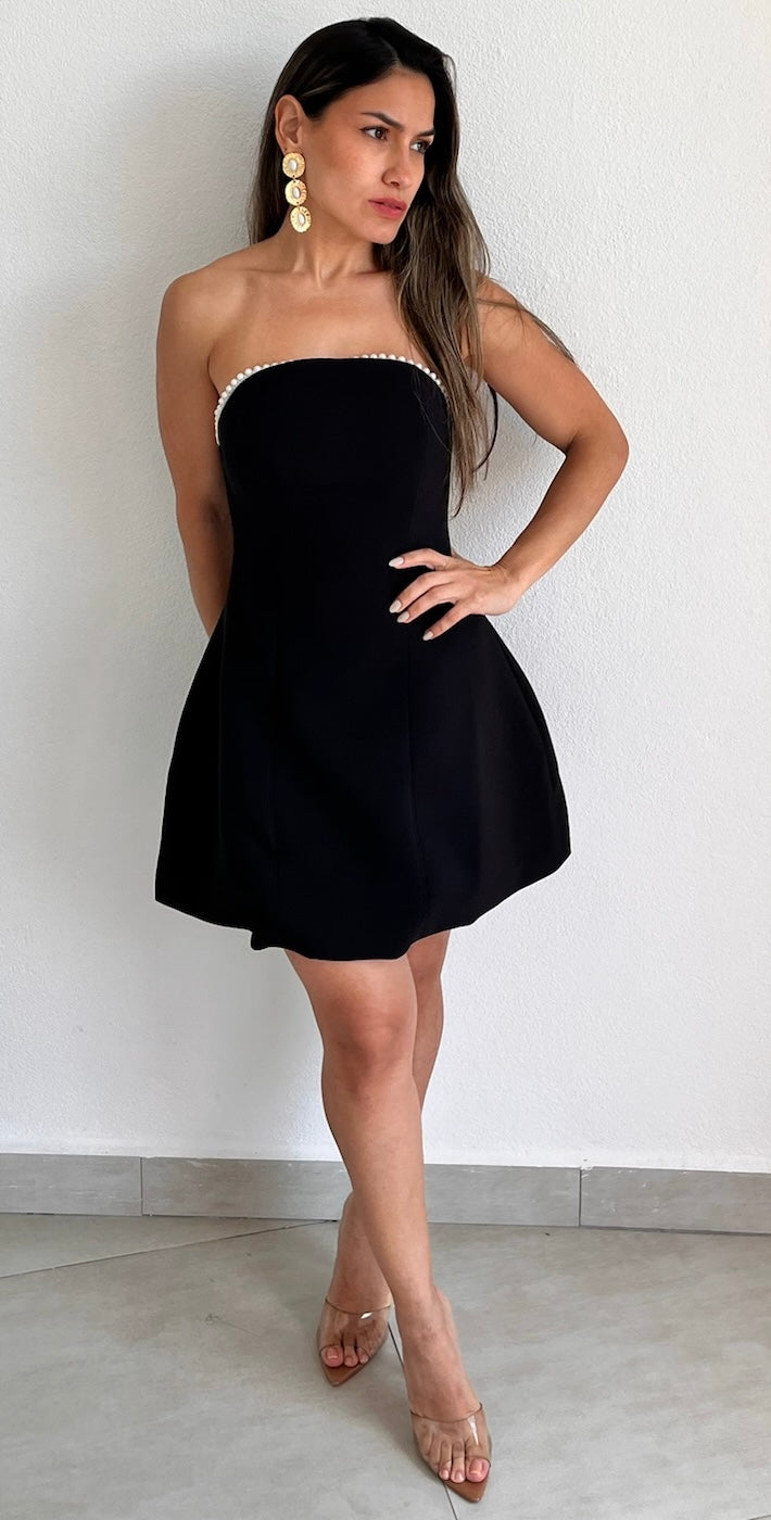 Unbelievably Divine Black Pearls Strapless Dress