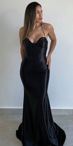 Glamorous Sweetheart Black Satin Corset Gown